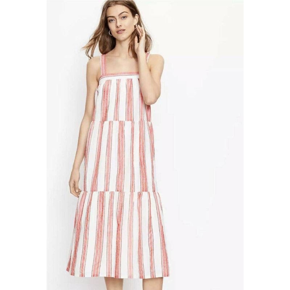 Ann Taylor LOFT Stripe Tiered Midi Sundress Dress Easy Americana S